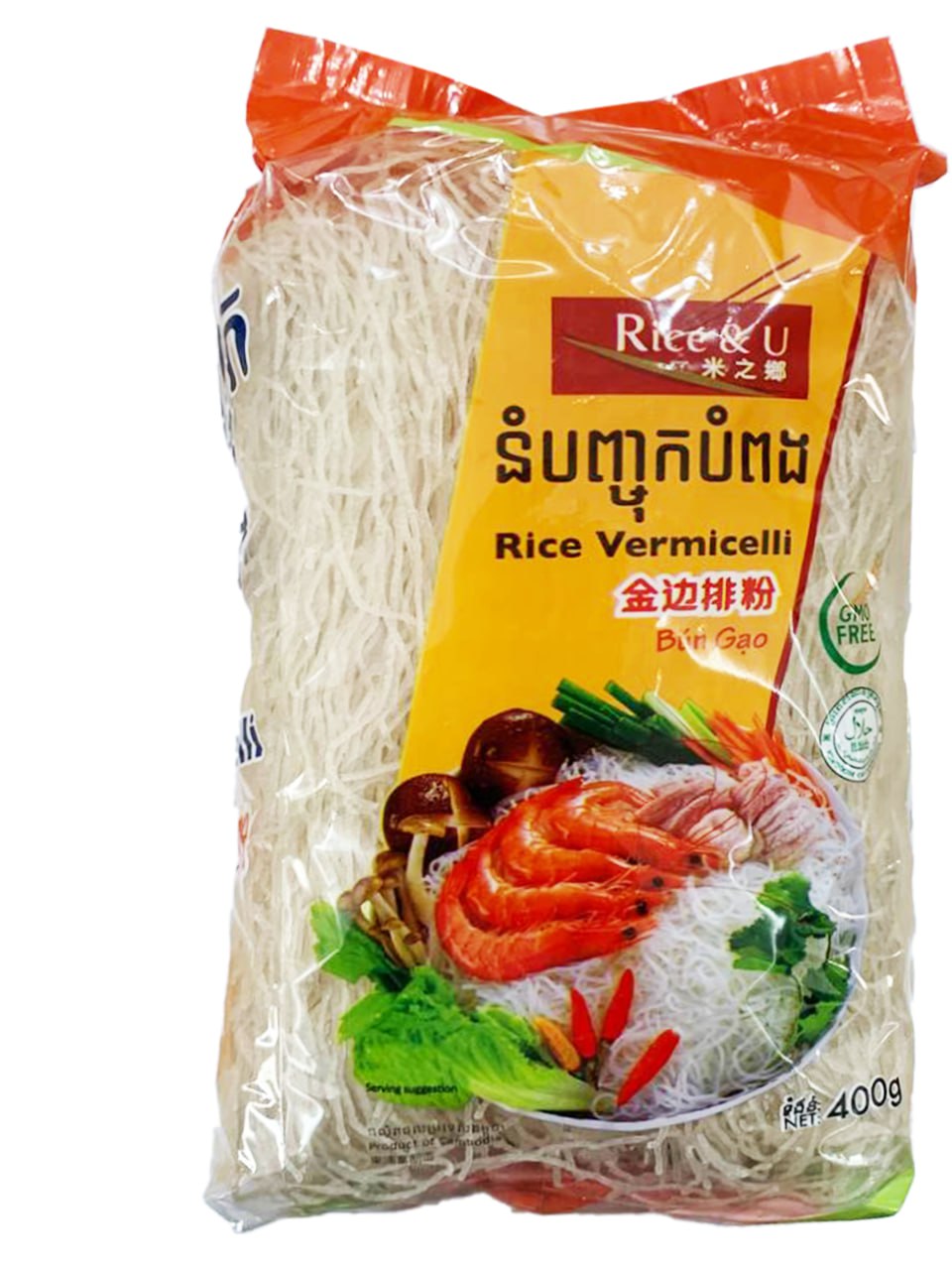 RICE & U - RICE VERMICELLI នំបញ្ចុកបំពង Bún Gạo 400G X 10 PACKS